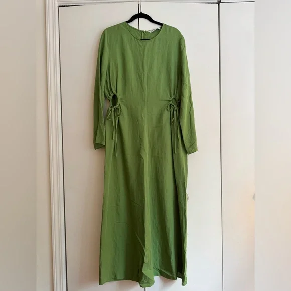 Zara | Dresses | Zara Green Linen Blend Long Sleeve Dress | Poshmark